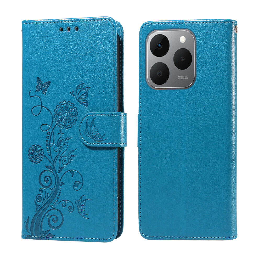 (Blue) For Realme 15T 5G Leather Case Butterfly Floral Imprint Wallet Stand Cover Blue 6914292057502