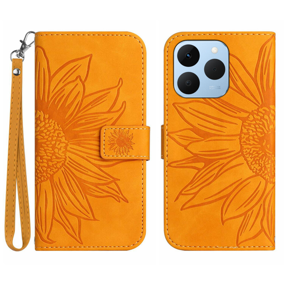 (Yellow) For Realme 15T 5G Case Sunflower Imprint Leather Wallet Phone Cover With Wrist Strap Yellow 6914292429033