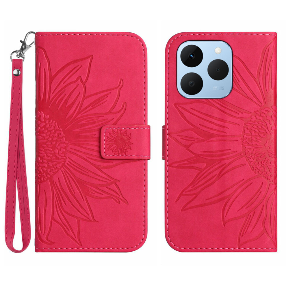 (Rose) For Realme 15T 5G Case Sunflower Imprint Leather Wallet Phone Cover With Wrist Strap 6914299948742