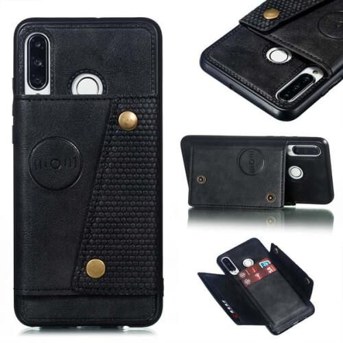 Compatível com Huawei P30 Lite - Capa retrô prática com compartimento para cartão, cinza 2