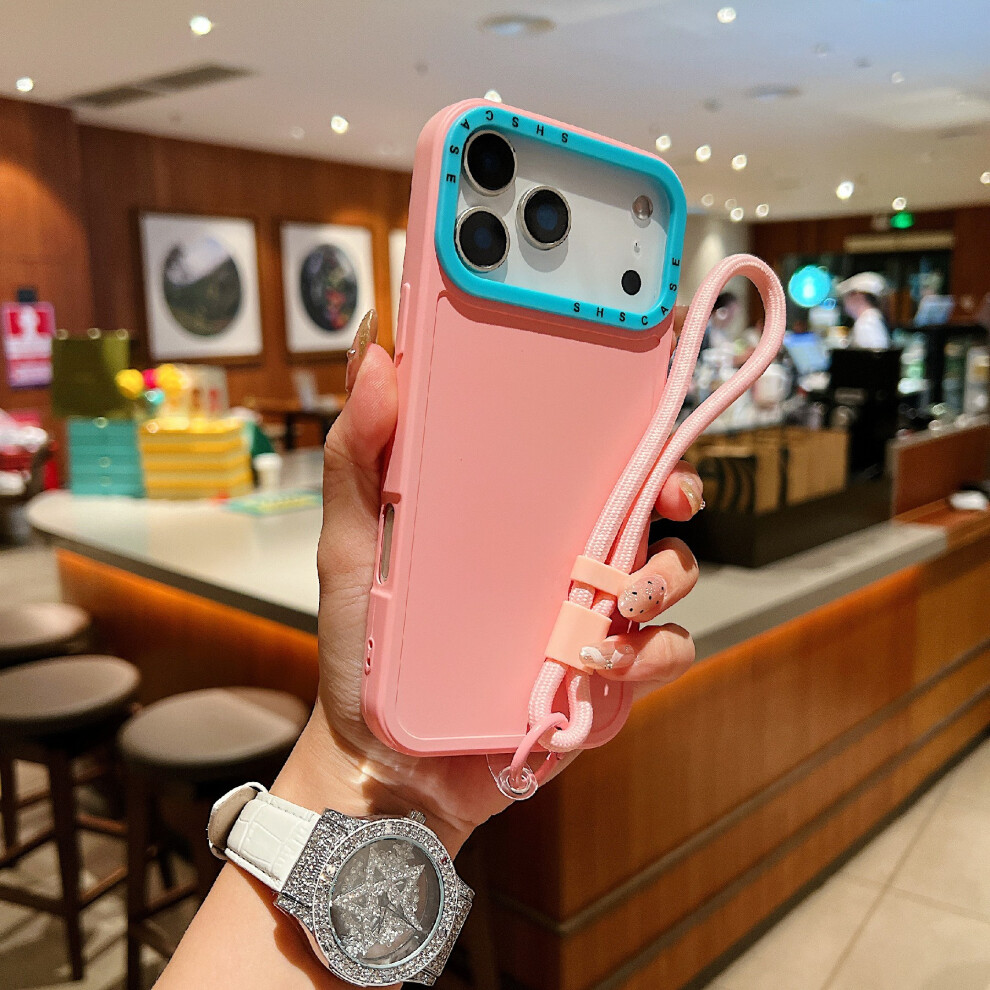 (Pink) For Iphone 17 Pro Case Contrasting Colors Shockproof Tpu Phone Cover With Wrist Strap Pink 6914298205730
