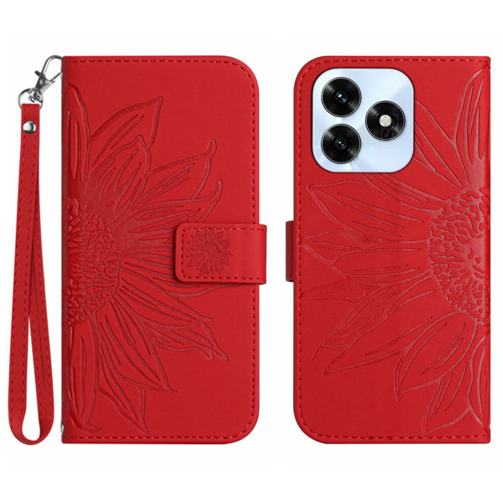 (Red) For Honor X5c Plus 4G Case Sunflower Imprint Leather Wallet Phone Cover With Wrist Strap Red 6914299841630