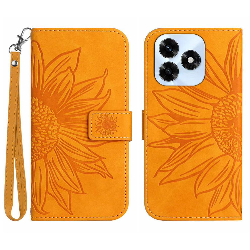 (Yellow) For Honor X5c Plus 4G Case Sunflower Imprint Leather Wallet Phone Cover With Wrist Strap Yellow 6914296090598