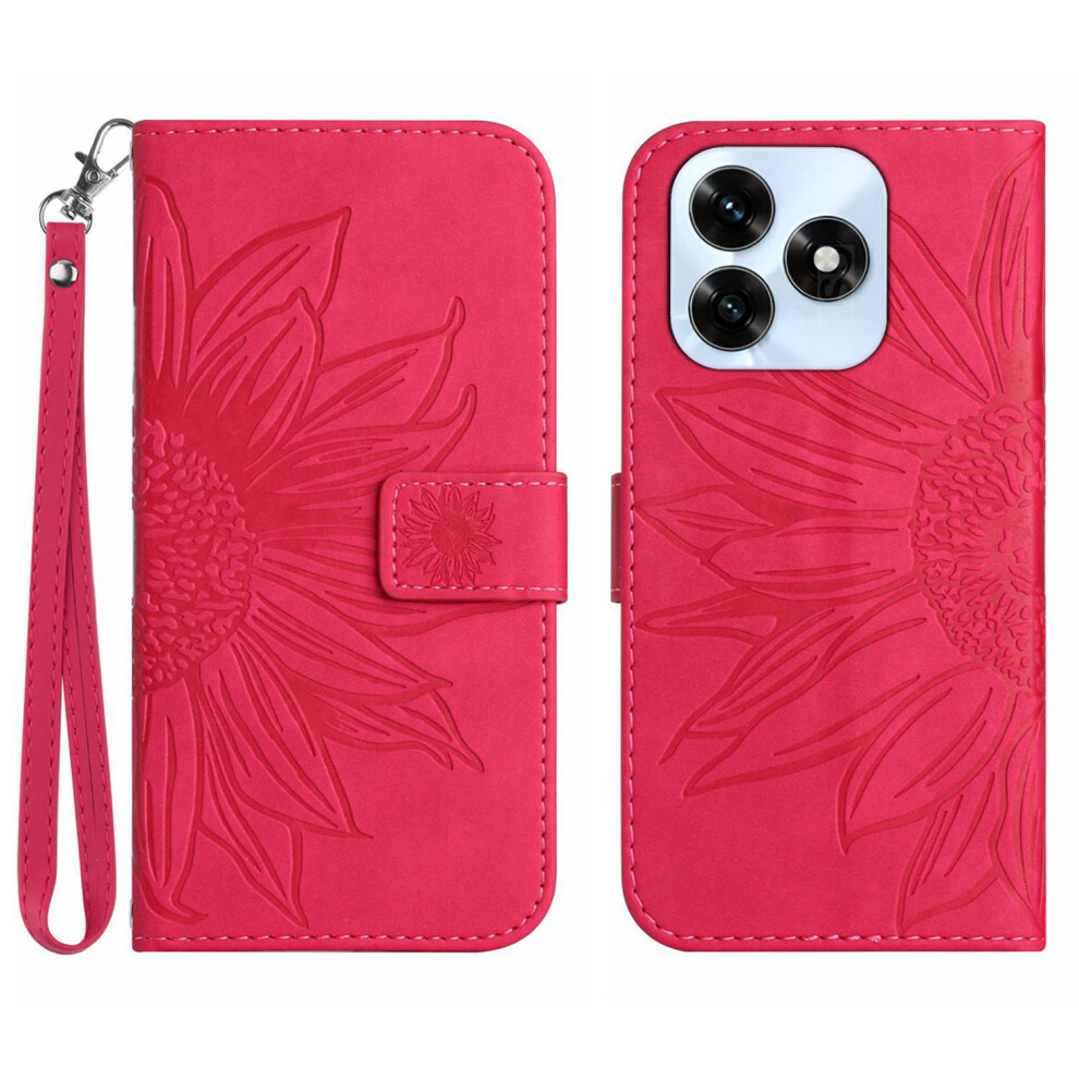 (Rose) For Honor X5c Plus 4G Case Sunflower Imprint Leather Wallet Phone Cover With Wrist Strap 6914296725933