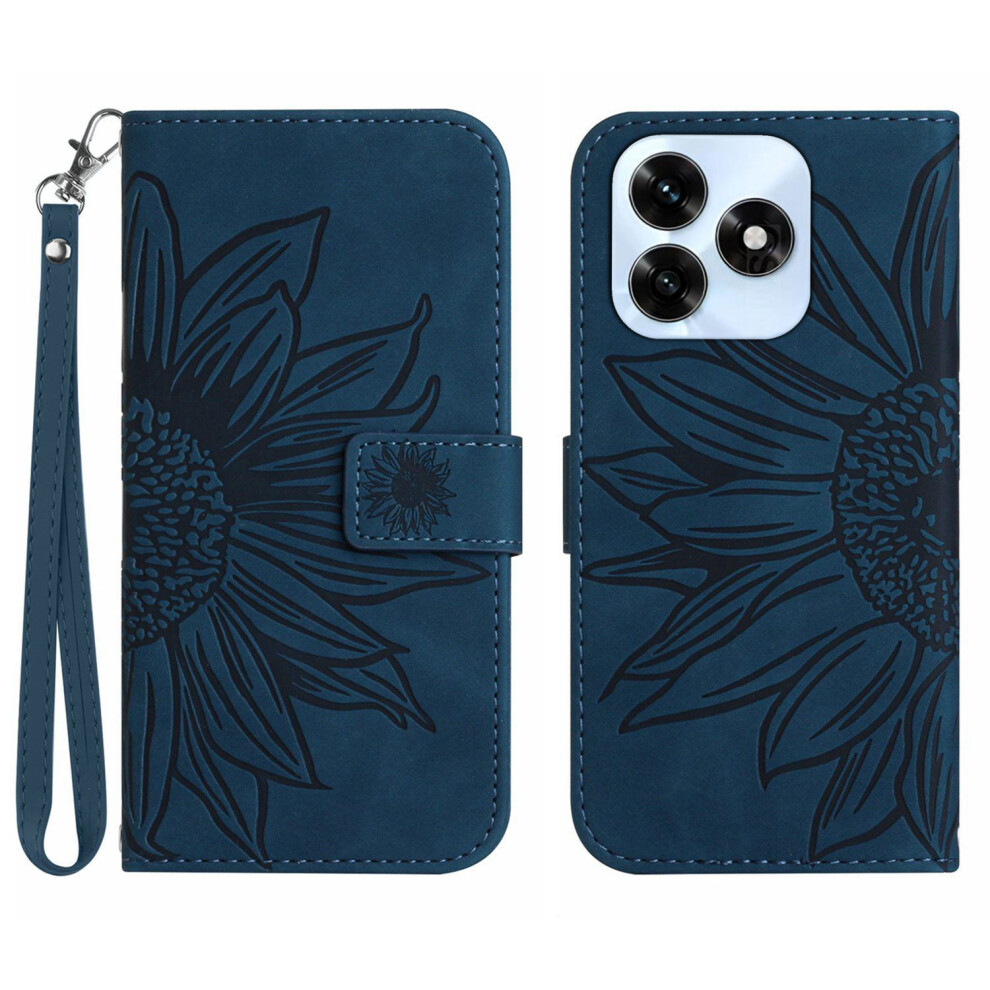 (Dark ) For Honor X5c Plus 4G Case Sunflower Imprint Leather Wallet Phone Cover With Wrist Strap Blue 6914298051832