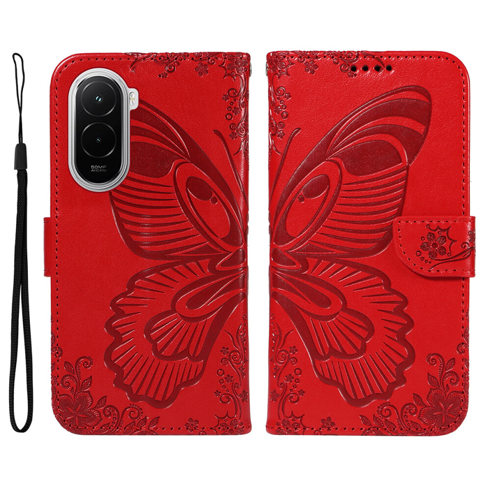 (Red) For Xiaomi Poco M7 4G (169Mm) Case Butterfly Pattern Pu Leather Folio Flip Phone Cover Red 6914299010968