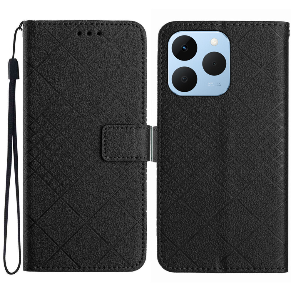 (Black) For Realme 15T 5G Case Wallet Imprint Pu Leather Flip Folio Phone Cover Black 6914298820506