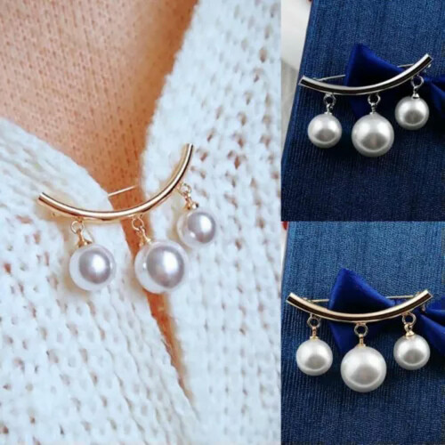 Pearl charm safety pin brooch silver 1 piece 1