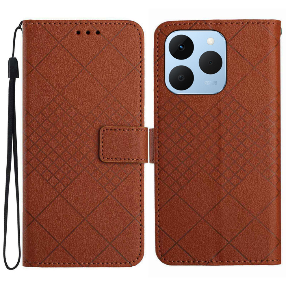 (Brown) For Realme 15T 5G Case Wallet Imprint Pu Leather Flip Folio Phone Cover Brown 6914298038383