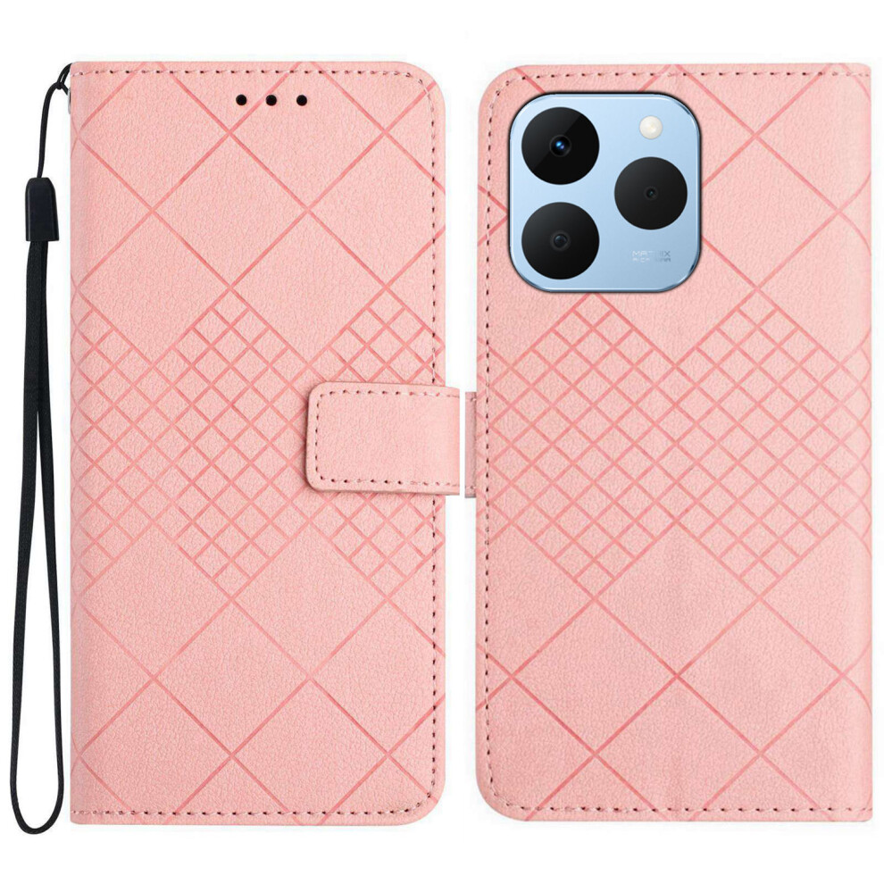 (Pink) For Realme 15T 5G Case Wallet Imprint Pu Leather Flip Folio Phone Cover Pink 6914293401717