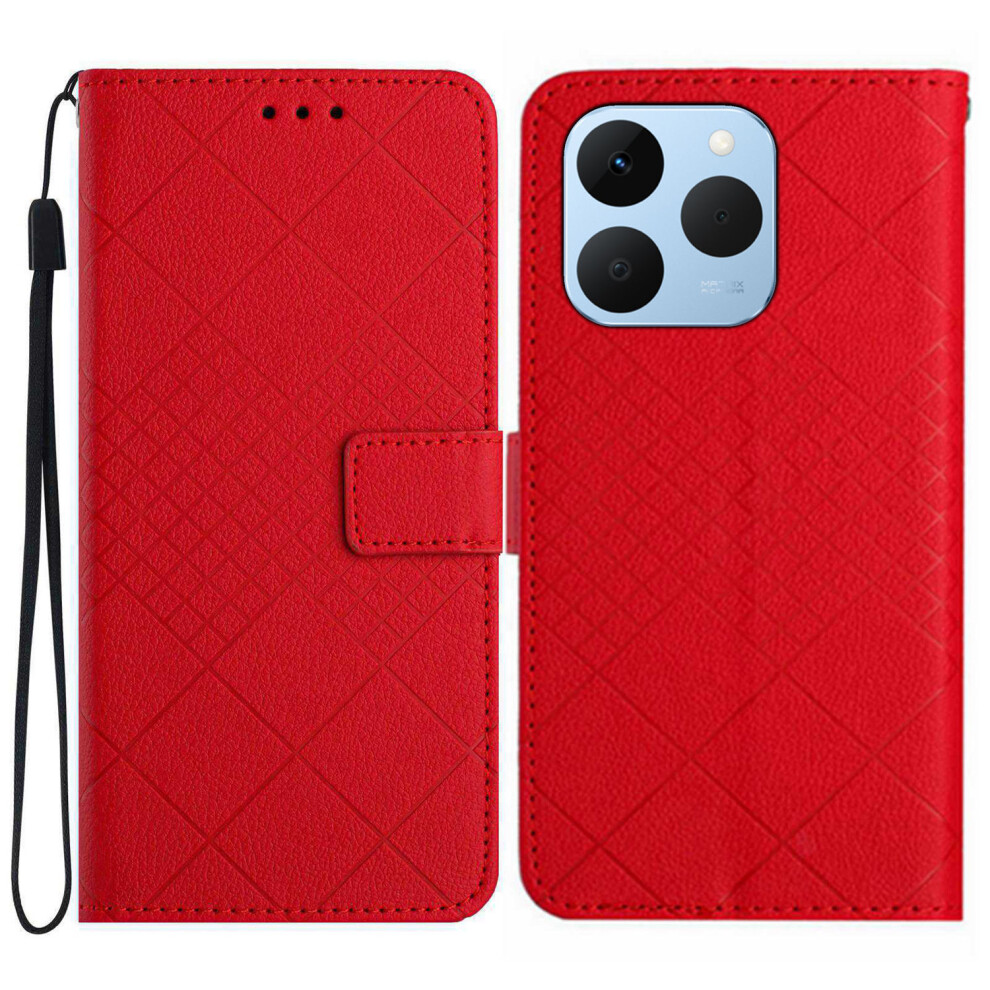 (Red) For Realme 15T 5G Case Wallet Imprint Pu Leather Flip Folio Phone Cover Red 6914299379966