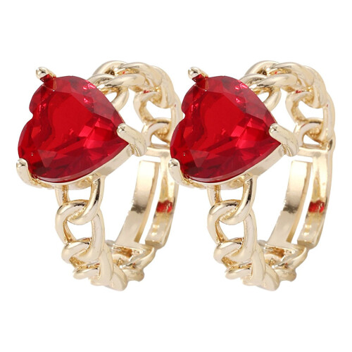 Women's Gold-Plated Zircon Heart Rings Adjustable Open 1