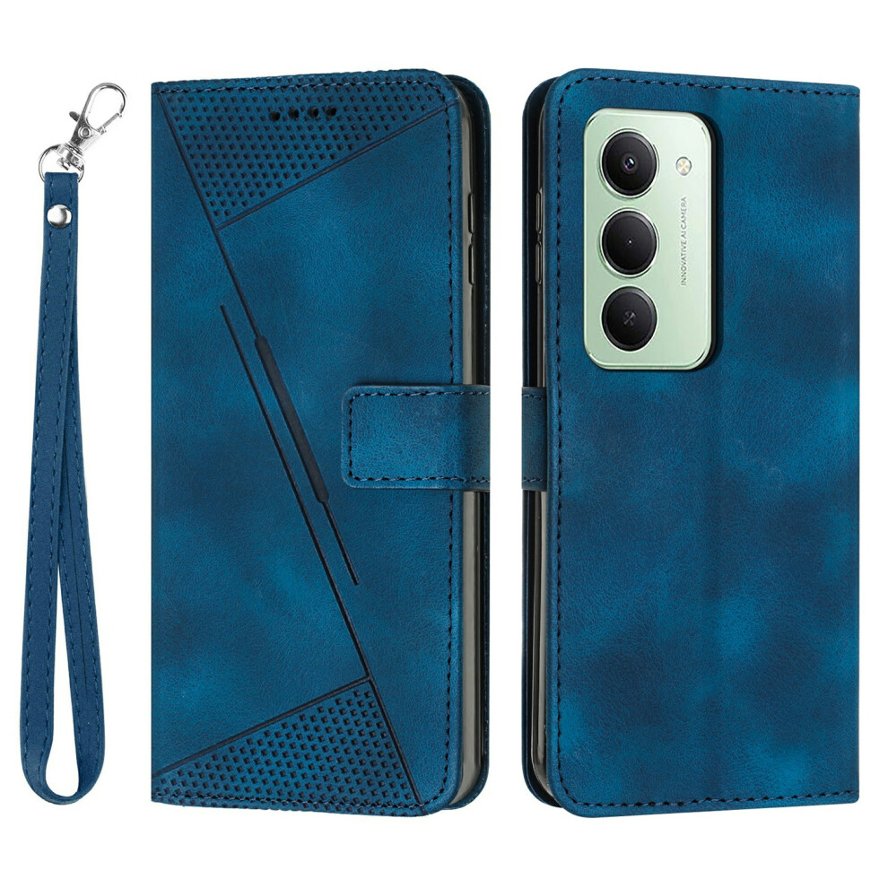 (Blue) For Xiaomi Redmi 15 5G (Global) (169Mm) / 15 4G (169Mm) Leather Case Imprinted Triangle Phone Cover With Hand Strap Blue 6914291328450