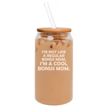 Tasse à café glacé en verre en forme de canette de 473 ml (16 oz) avec couvercle en bambou et