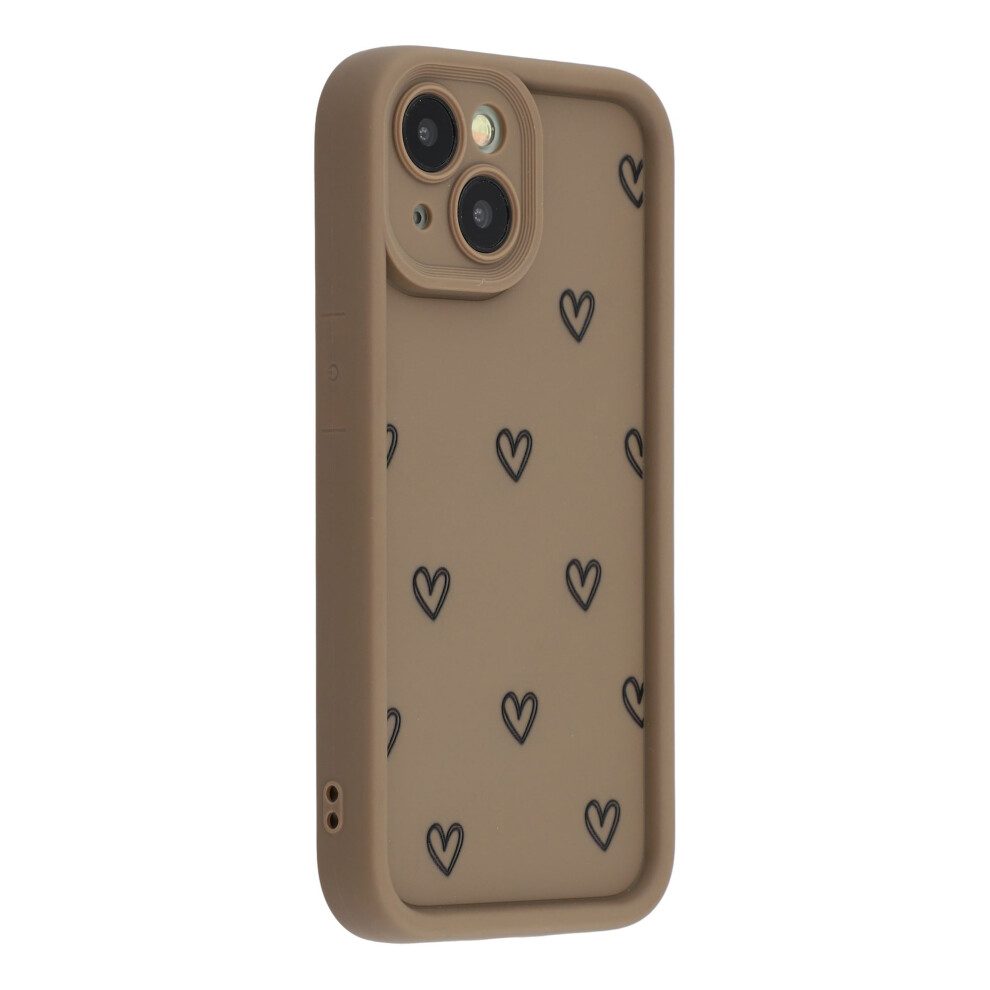 (Brown) For Iphone 13 Phone Case Heart Pattern Tpu Shockproof Protective Cover Brown 6914290333035