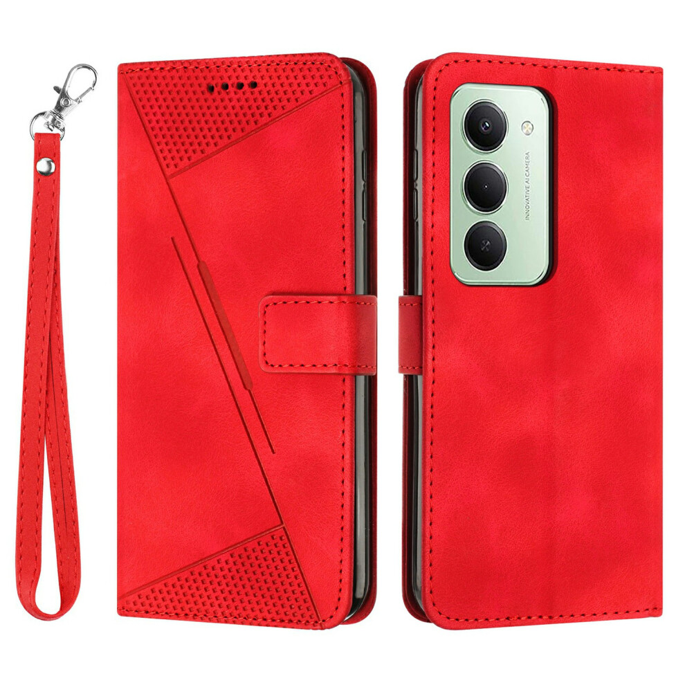 (Red) For Xiaomi Mi 15 5G (Global) (169Mm) / 15 4G (169Mm) Leather Case Imprinted Triangle Phone Cover With Hand Strap Red 6914299061571