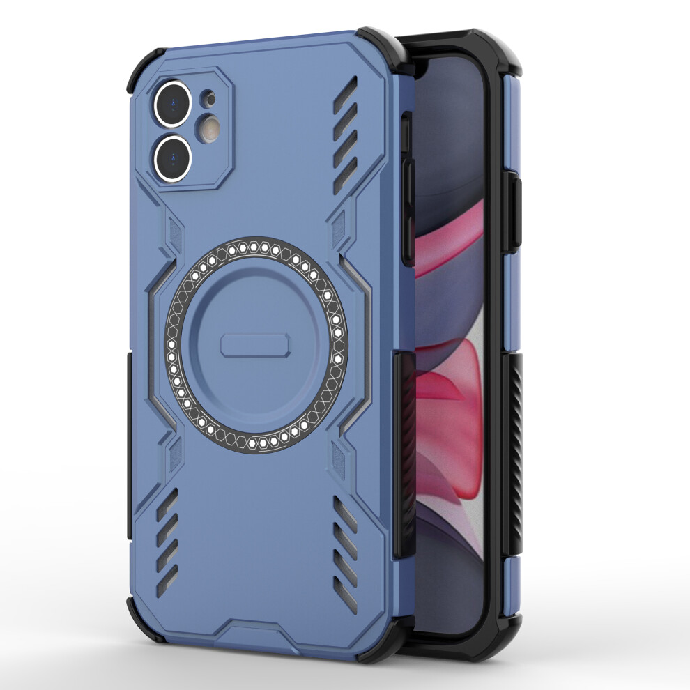 (Blue) For Iphone 11 Magnetic Case Butterfly Armor Hollow Heat Dissipation Pc + Tpu Phone Cover Blue 6914293868190