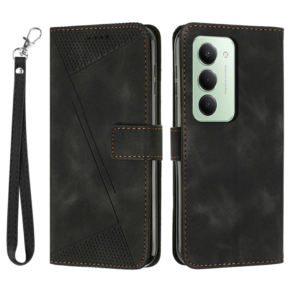 (Black) For Xiaomi Redmi 15 5G (Global) (169Mm) / 15 4G (169Mm) Leather Case Imprinted Triangle Phone Cover With Hand Strap Black 6914290642540