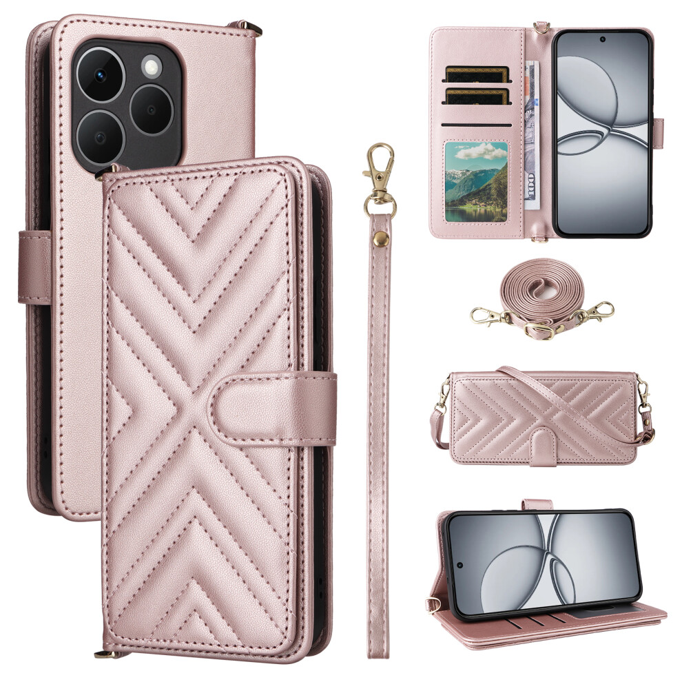 (Pink) For Realme 15T 5G Case With Shoulder / Wrist Strap Leather Phone Cover Stand Wallet Pink 6914297604619