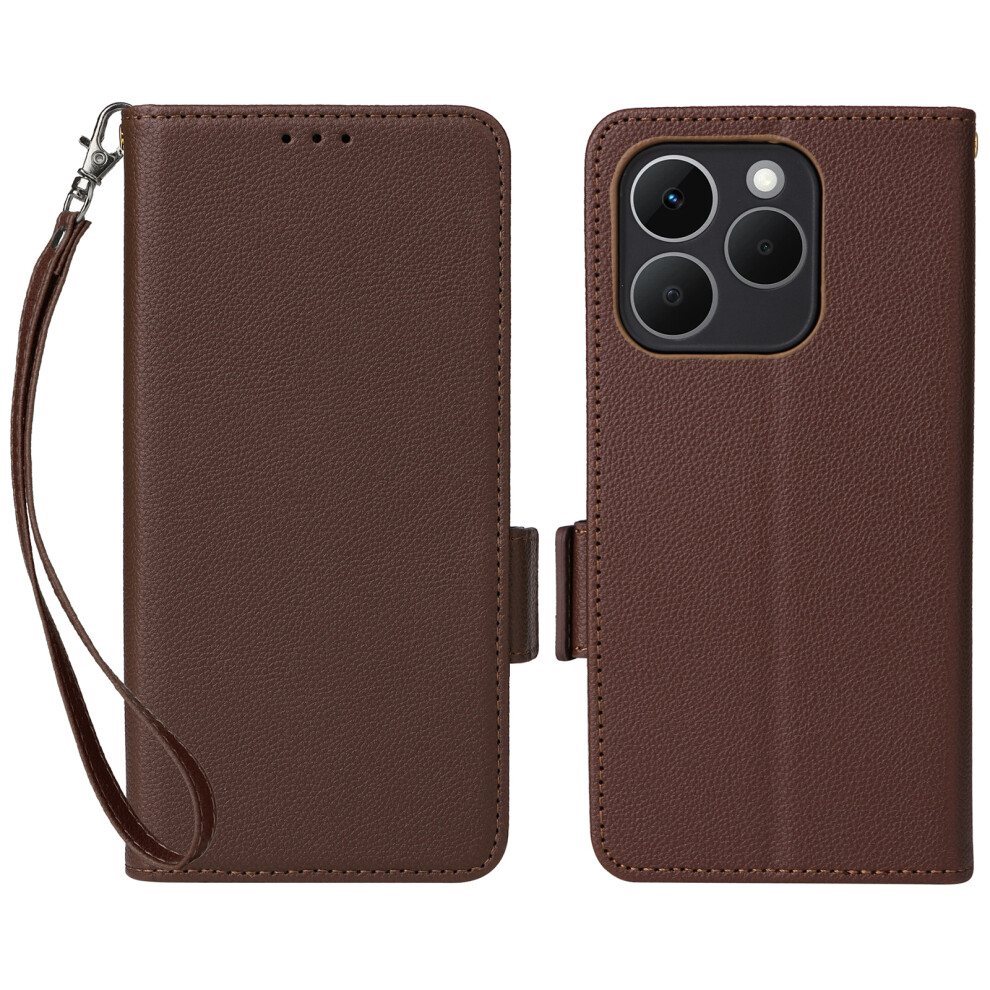 (Brown) For Realme 15T 5G Case Litchi Texture Wallet Leather Phone Cover With Wrist Strap Brown 6914299759935