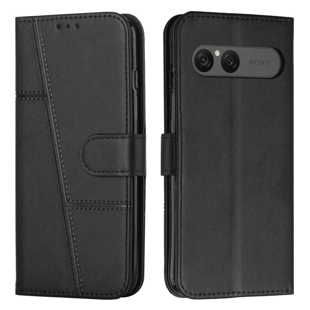 (Black) For Sony Xperia 10 Vii Leather Phone Case Foldable Stand Wallet Flip Cover With Strap Black 6914293139795