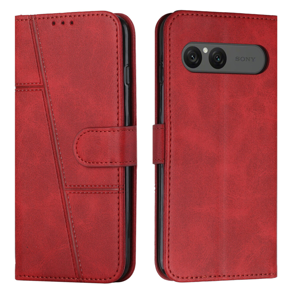 (Red) For Sony Xperia 10 Vii Leather Phone Case Foldable Stand Wallet Flip Cover With Strap Red 6914295336260