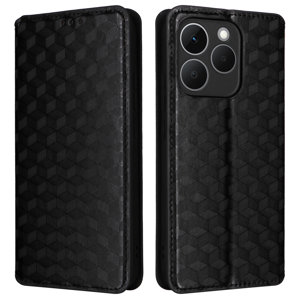 (Black) For Realme 15T 5G Case Wallet Rhombus Imprinted Leather Phone Cover Black 6914296813821