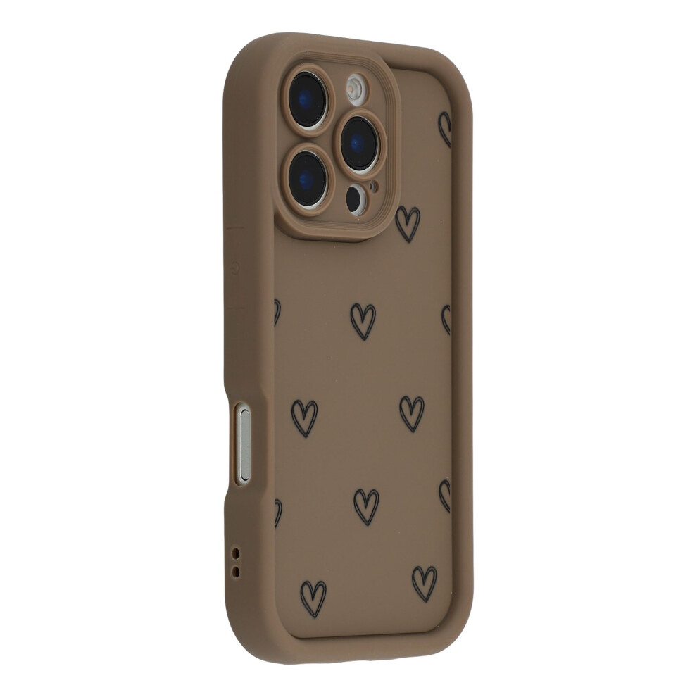 (Brown) For Iphone 16 Pro Max Phone Case Heart Pattern Tpu Shockproof Protective Cover Brown 6914292528941