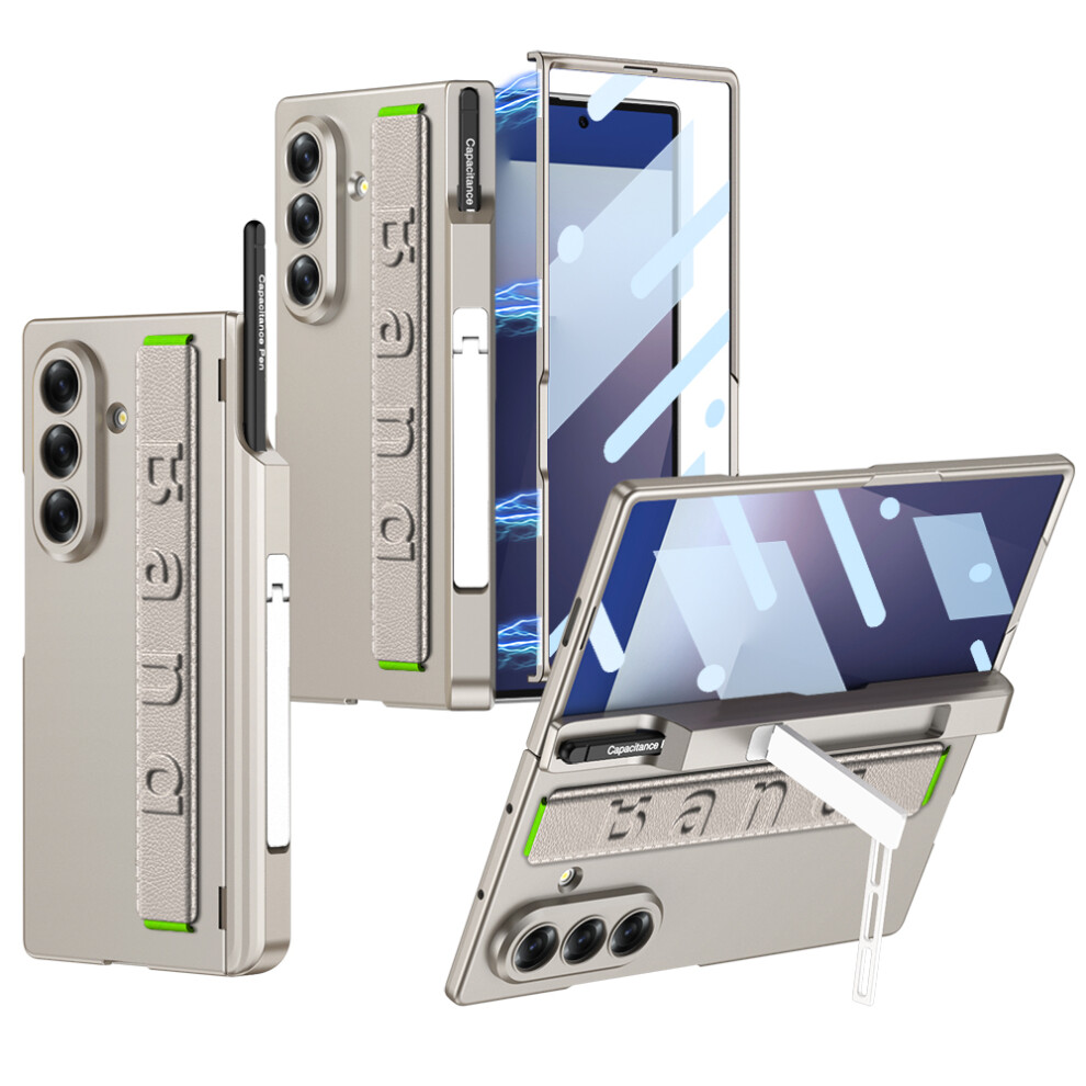 (Titanium ) Gkk For Samsung Galaxy Z Fold7 5G Case Magnetic Hinge Hard Pc Phone Case With Hand Strap / Tempered Glass Film Grey 6914293718235