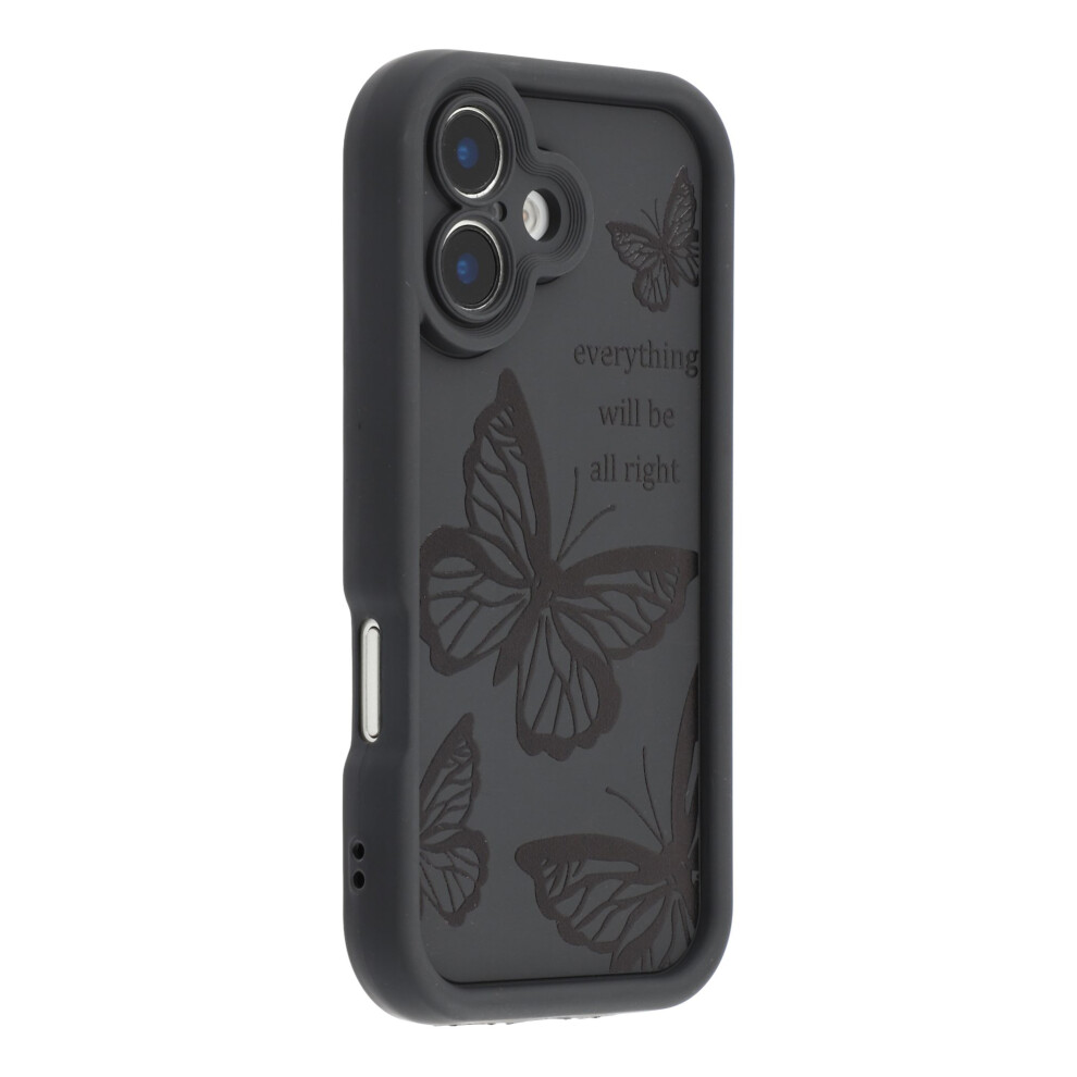 (Black) For Iphone 16 Case Butterfly Print Tpu Shockproof Phone Back Cover Black 6914290418244
