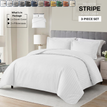 (Double, White) Premium Stripe Duvet Cover Set & Pillowcase Pair