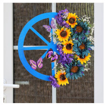 Couronne de tournesols bleus OYIGU, décoration florale artificielle à suspendre à la porte, pour la maison, l'extérieur et l'intérieur