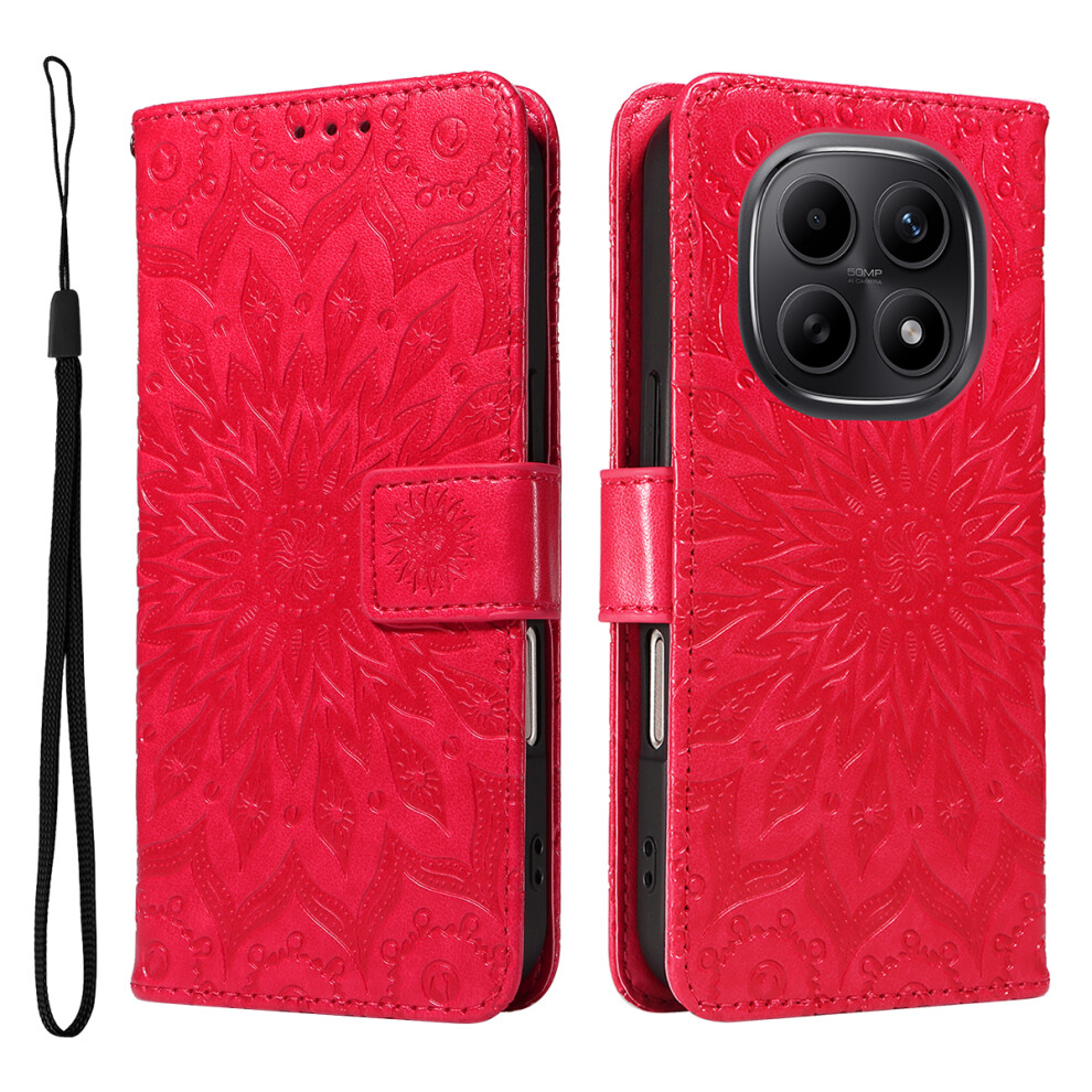 (Red) For Xiaomi Poco M8 5G / Mi Note 15 5G (Global) / 15 4G (Global) Leather Wallet Case Sunflower Imprinted Phone Cover Red 6914299238058