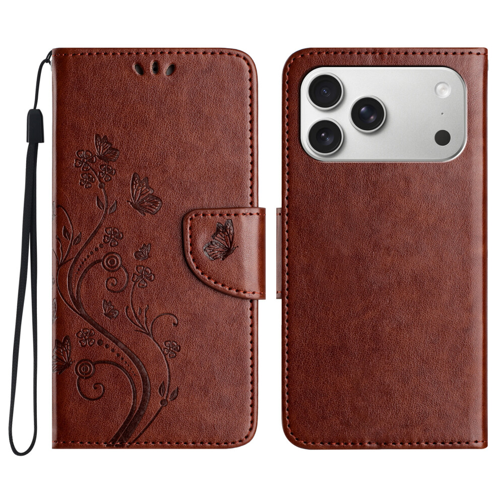 (Brown) For Iphone 17 Pro Max Case Imprinted Mini Butterfly Leather Wallet Phone Cover Brown 6914298594643