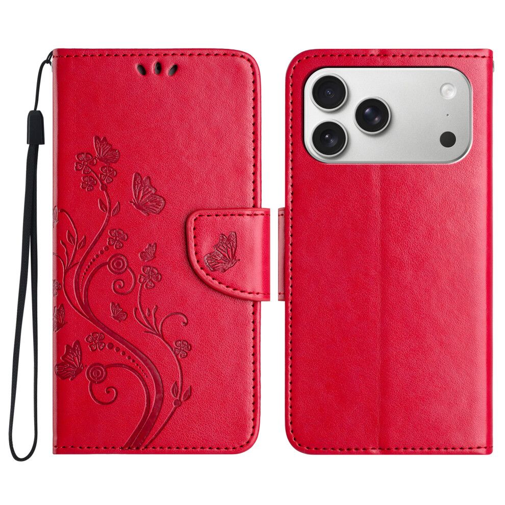(Red) For Iphone 17 Pro Max Case Imprinted Mini Butterfly Leather Wallet Phone Cover Red 6914293152213
