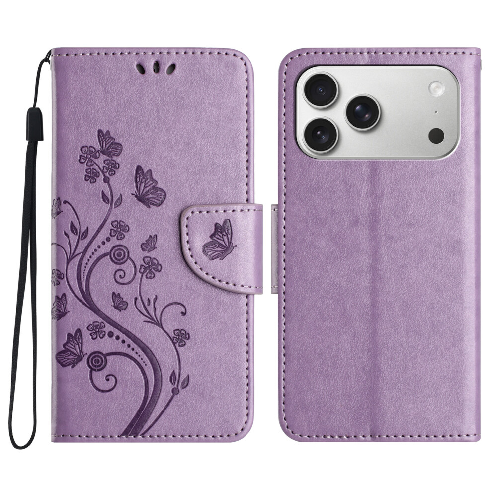 (Purple) For Iphone 17 Pro Max Case Imprinted Mini Butterfly Leather Wallet Phone Cover Purple 6914295013482