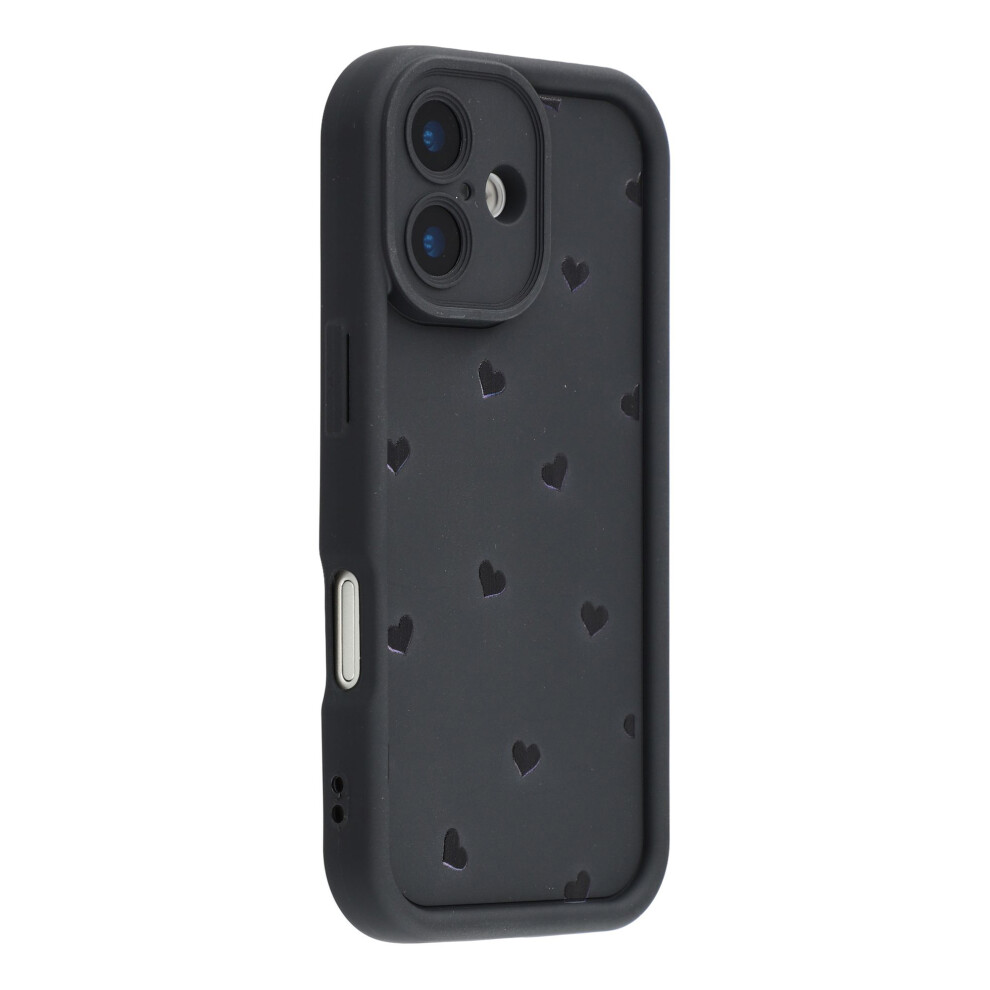 (Black) For Iphone 16 Case Heart Pattern Tpu Phone Cover With Stepped Edge Black 6914291776091