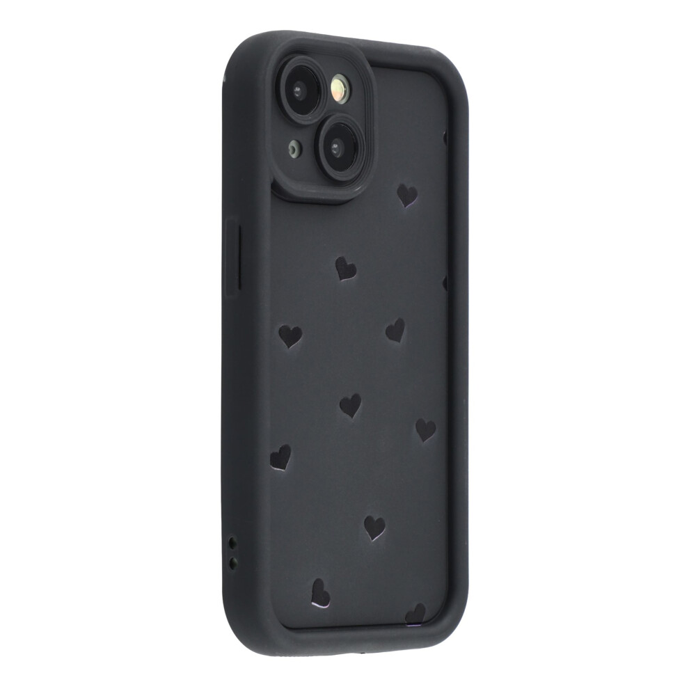(Black) For Iphone 15 Case Heart Pattern Tpu Phone Cover With Stepped Edge Black 6914294481251