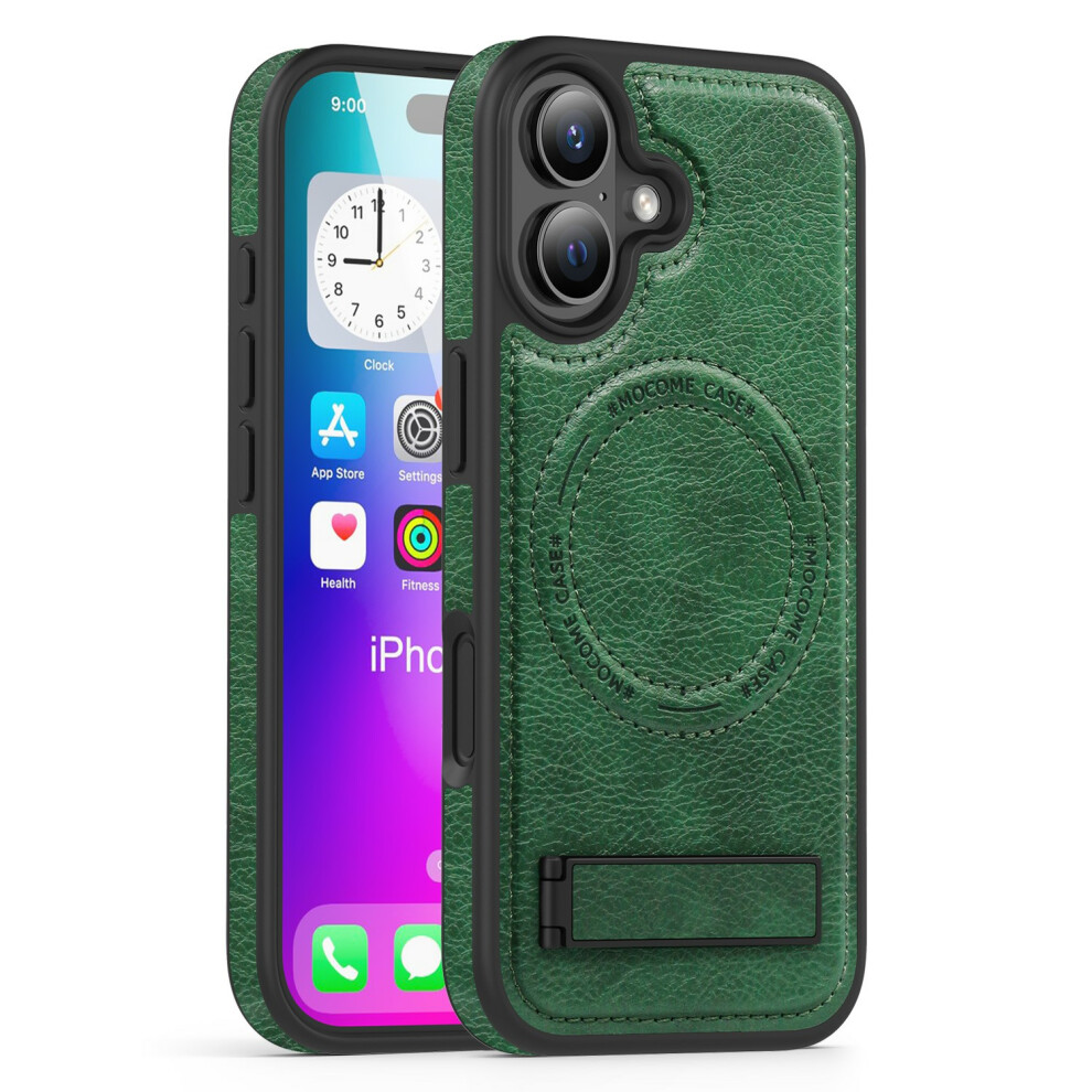 (Blackish ) For Iphone 17 Case Compatible With Magsafe With Folded Kickstand Pc Silicone Leather Phone Back Cover Green 6914298824108
