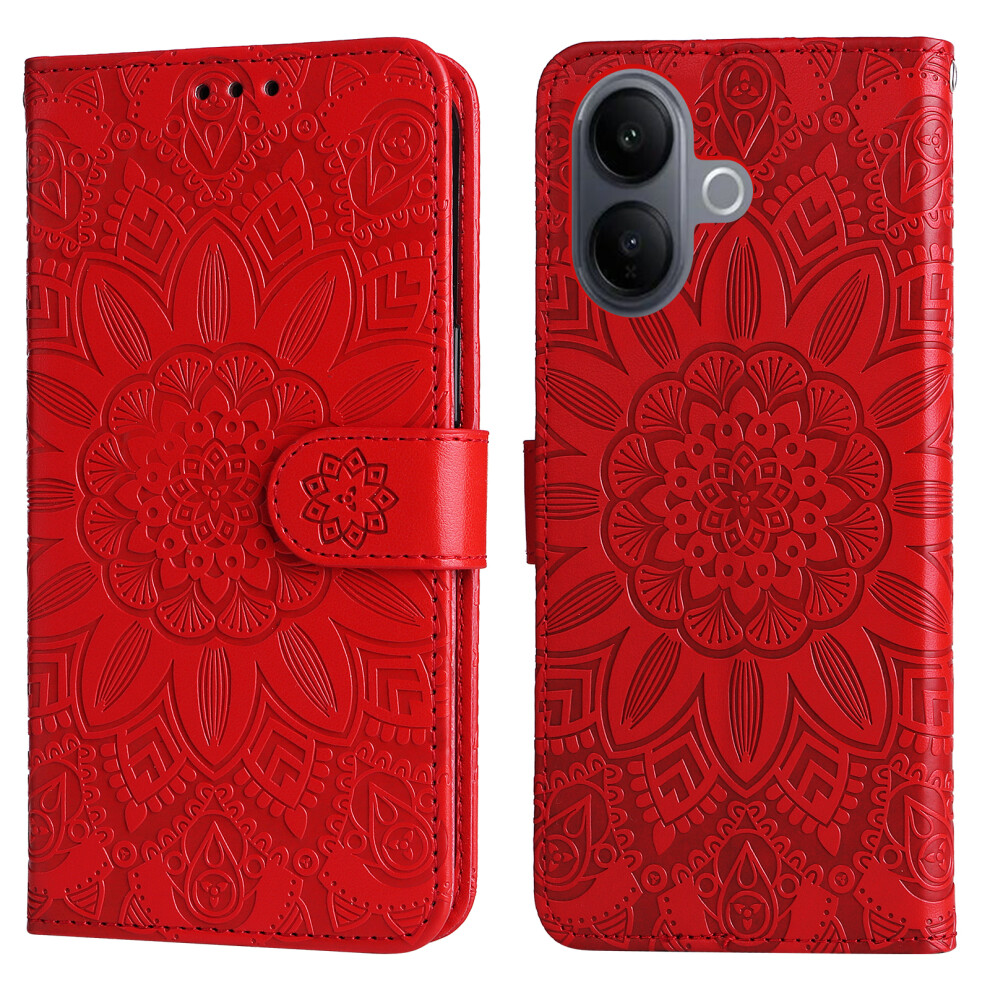 (Red) For Vivo V60 Lite 5G Case Sunflower Imprint Leather Wallet Phone Cover Red 6914296590654