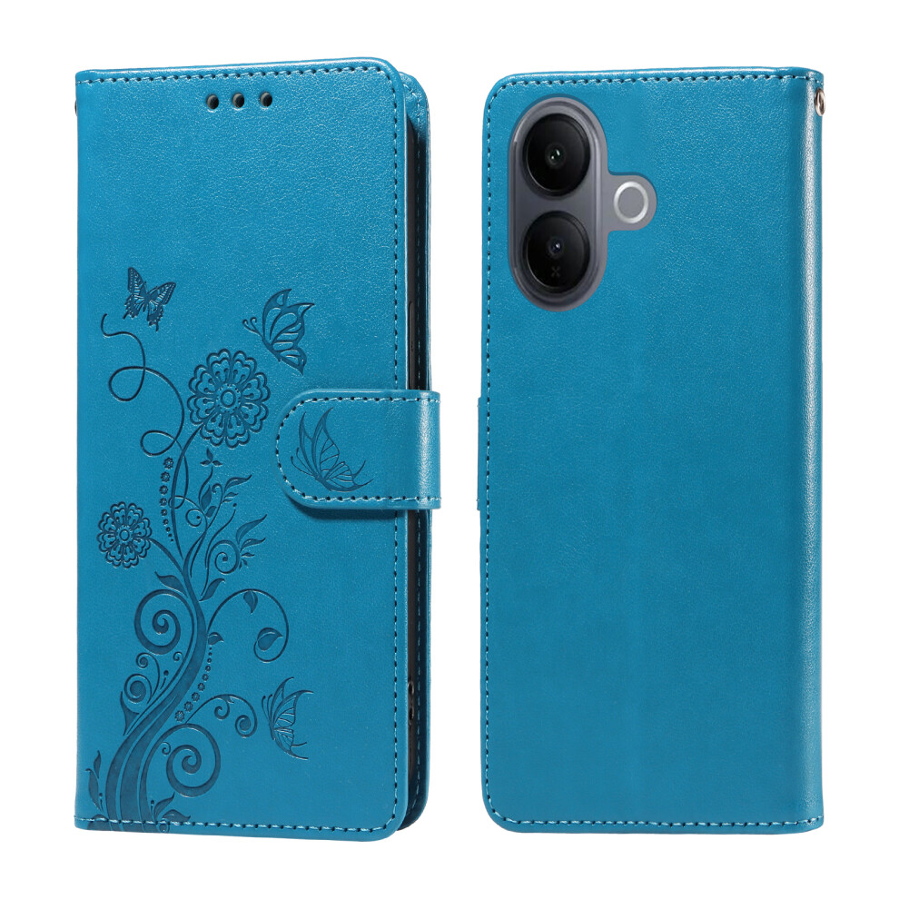 (Blue) For Vivo V60 Lite 5G Leather Case Butterfly Floral Imprint Wallet Stand Cover Blue 6914292446306