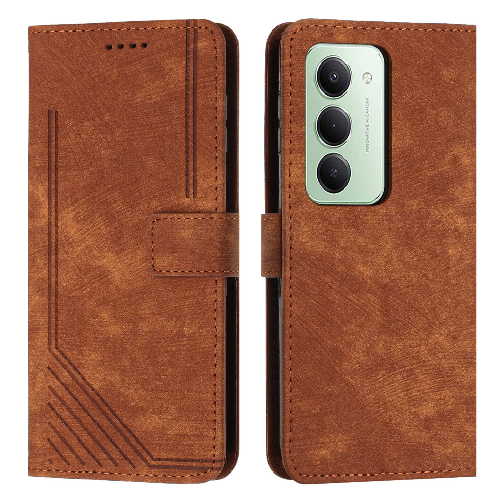 (Brown) For Xiaomi Redmi 15 4G (169Mm) Stand Case Imprinted Lines Leather Phone Cover Brown 6914291640354