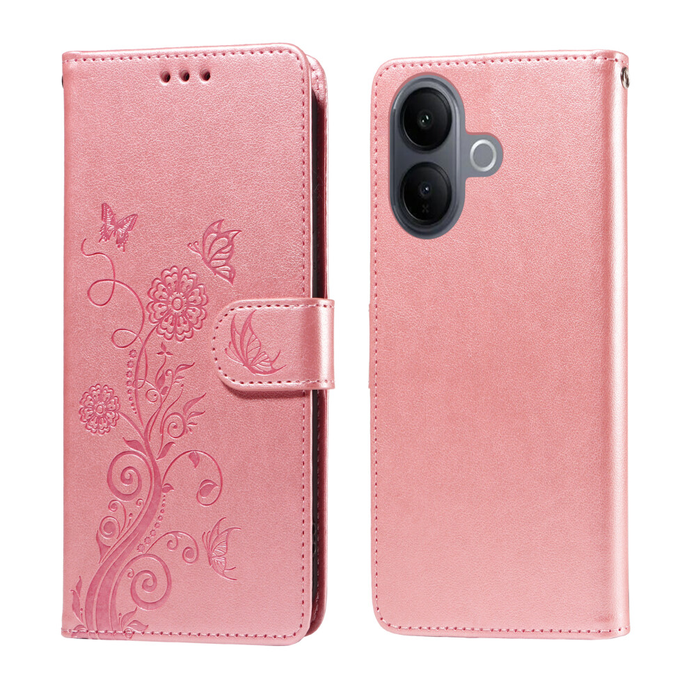 (Pink) For Vivo V60 Lite 5G Leather Case Butterfly Floral Imprint Wallet Stand Cover Pink 6914292107252