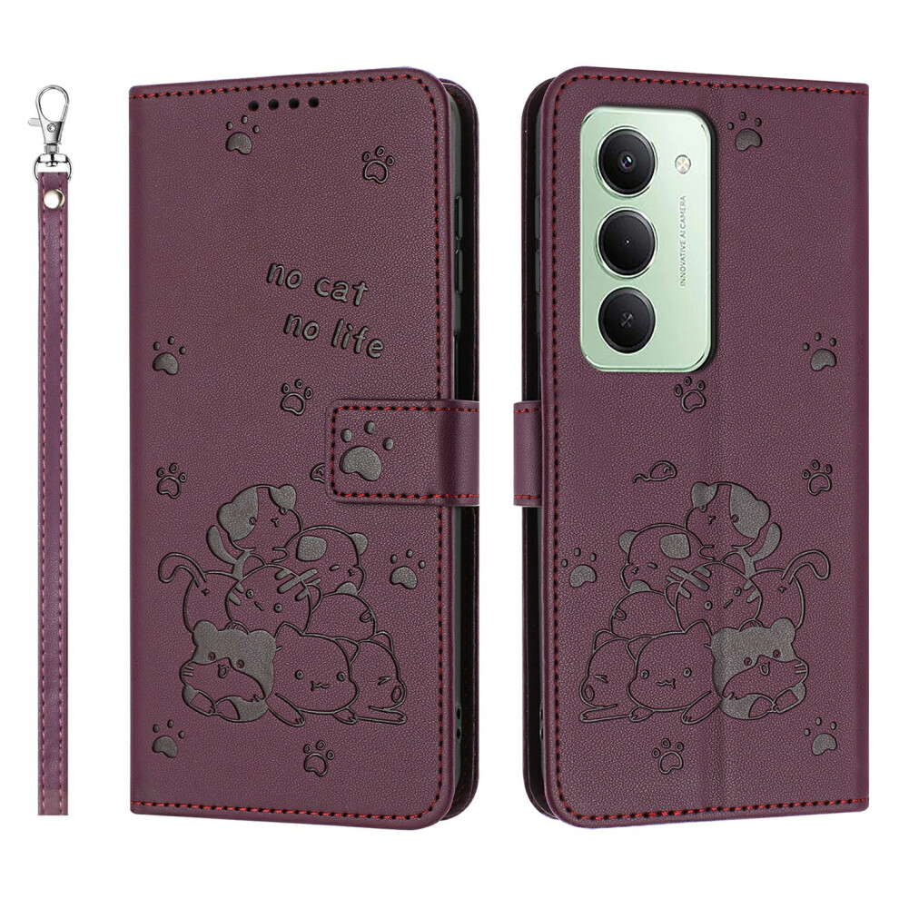 (Wine ) For Xiaomi Mi 15 4G (Eu) (171Mm) / 15 5G (Eu) (171Mm) Wallet Case Cats Imprint Leather Phone Cover With Strap Red 6914298493281