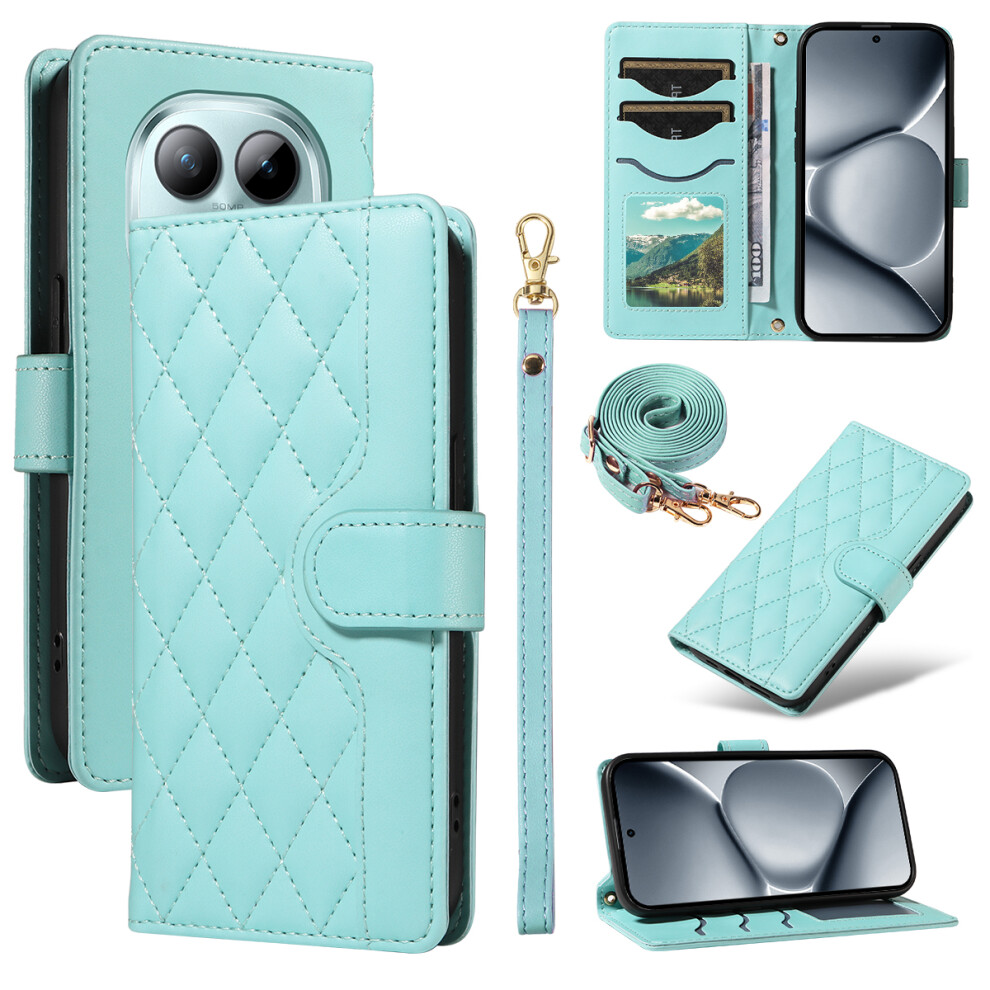 (Green) For Xiaomi Poco M8 Pro 5G / Redmi Note 15 Pro+ 5G (Global) Wallet Case Rhombus Leather Phone Cover With Strap Green 6914292043086