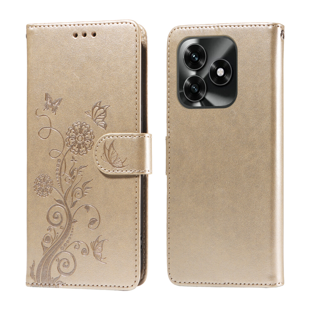 (Golden) For Honor X5c Plus 4G Leather Case Butterfly Floral Imprint Wallet Stand Cover Golden 6914290776832