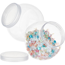 2 tarros redondos de plástico para dulces de 2,1 L/74 oz con tapas, recipientes transparentes para aperitivos, galletas, detergente para ropa,