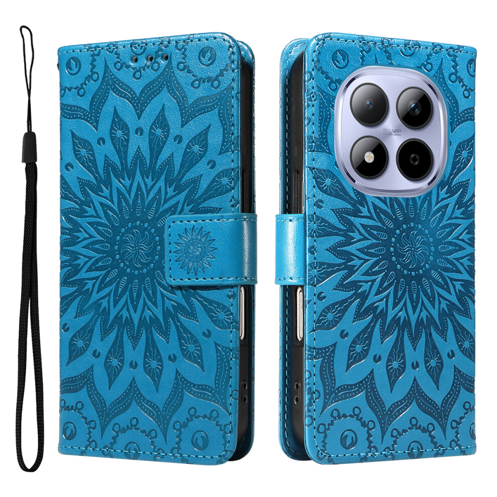 (Blue) For Xiaomi Redmi Note 15 Pro 5G (Global) Leather Wallet Case Sunflower Imprinted Phone Cover Blue 6914298878644