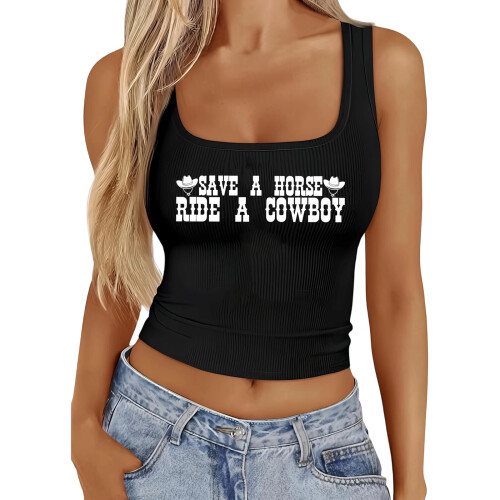 Women's Western Crop Tank Top Black M