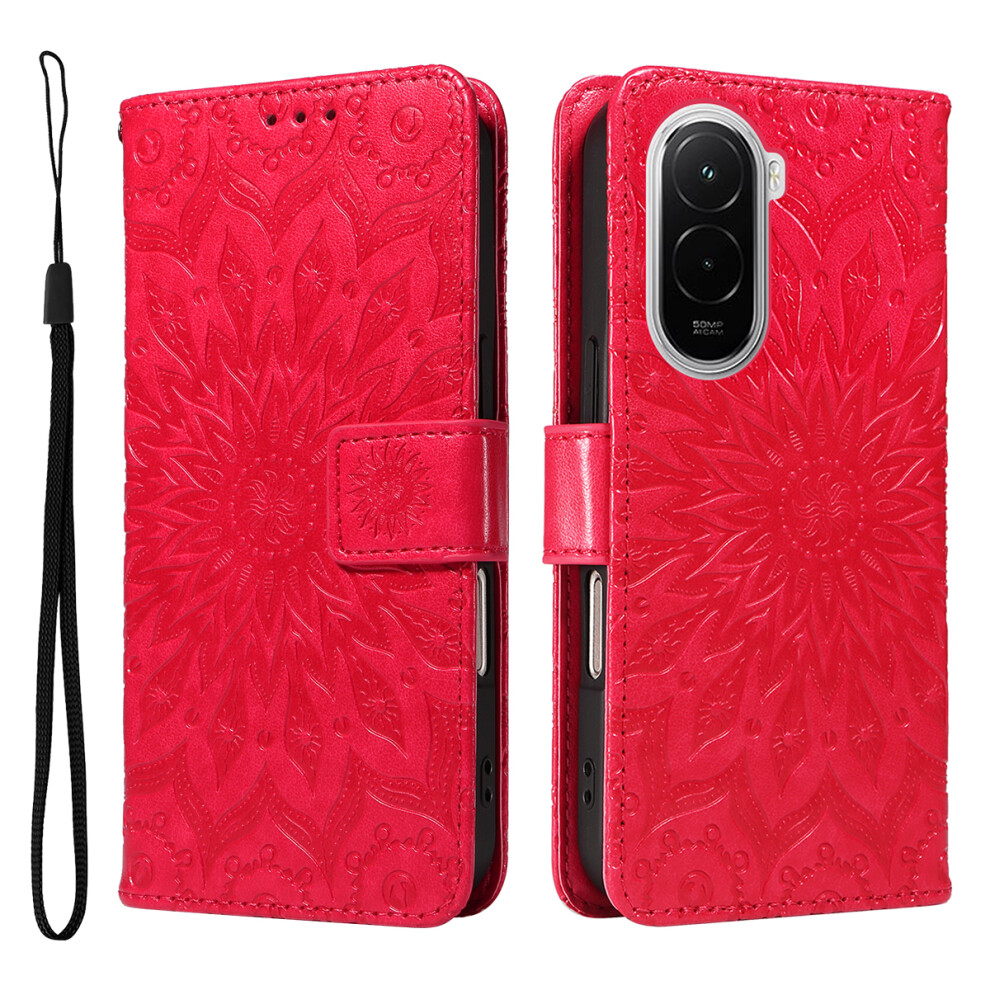 (Red) For Xiaomi Poco M7 4G (169Mm) Leather Wallet Case Sunflower Imprinted Phone Cover Red 6914291601072
